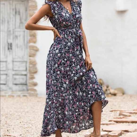 Boho floral belted ruffle hem dress - Picture 5 of 5